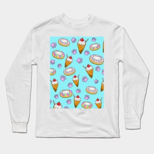 Cat eating donut pattern Long Sleeve T-Shirt